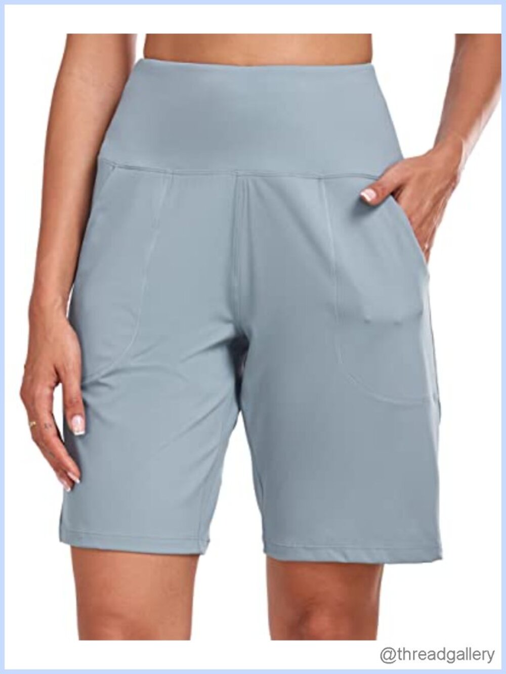 High Waisted Bermuda Workout Shorts 10 inch Tummy Control Athletic Shorts with